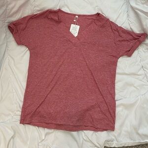 Pink/ rose Short Sleeve T-Shirt with V-Neck